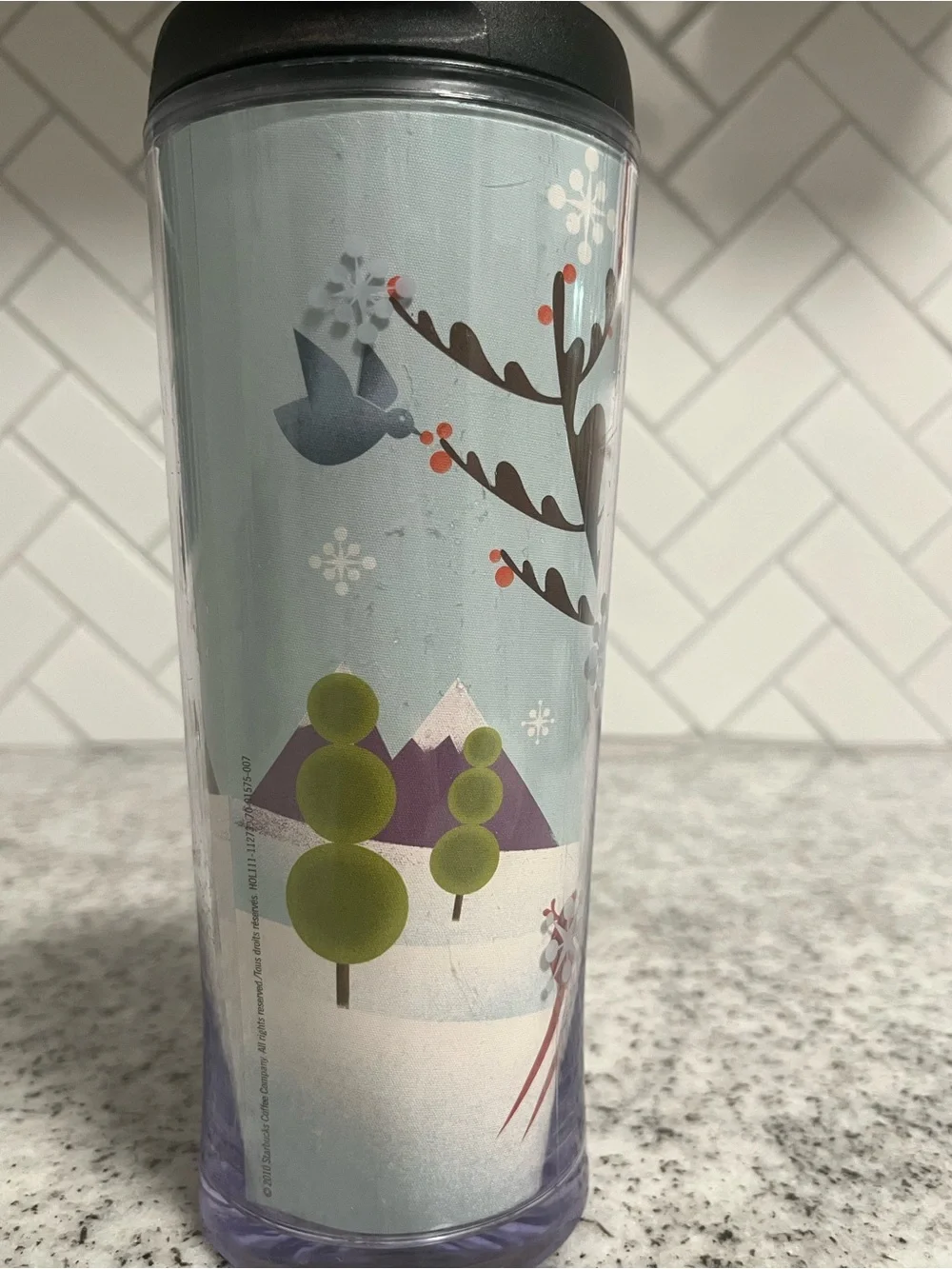 Starbucks Coffee 2010 Holiday Reindeer Winter Travel Tumbler Black Lid 16 oz